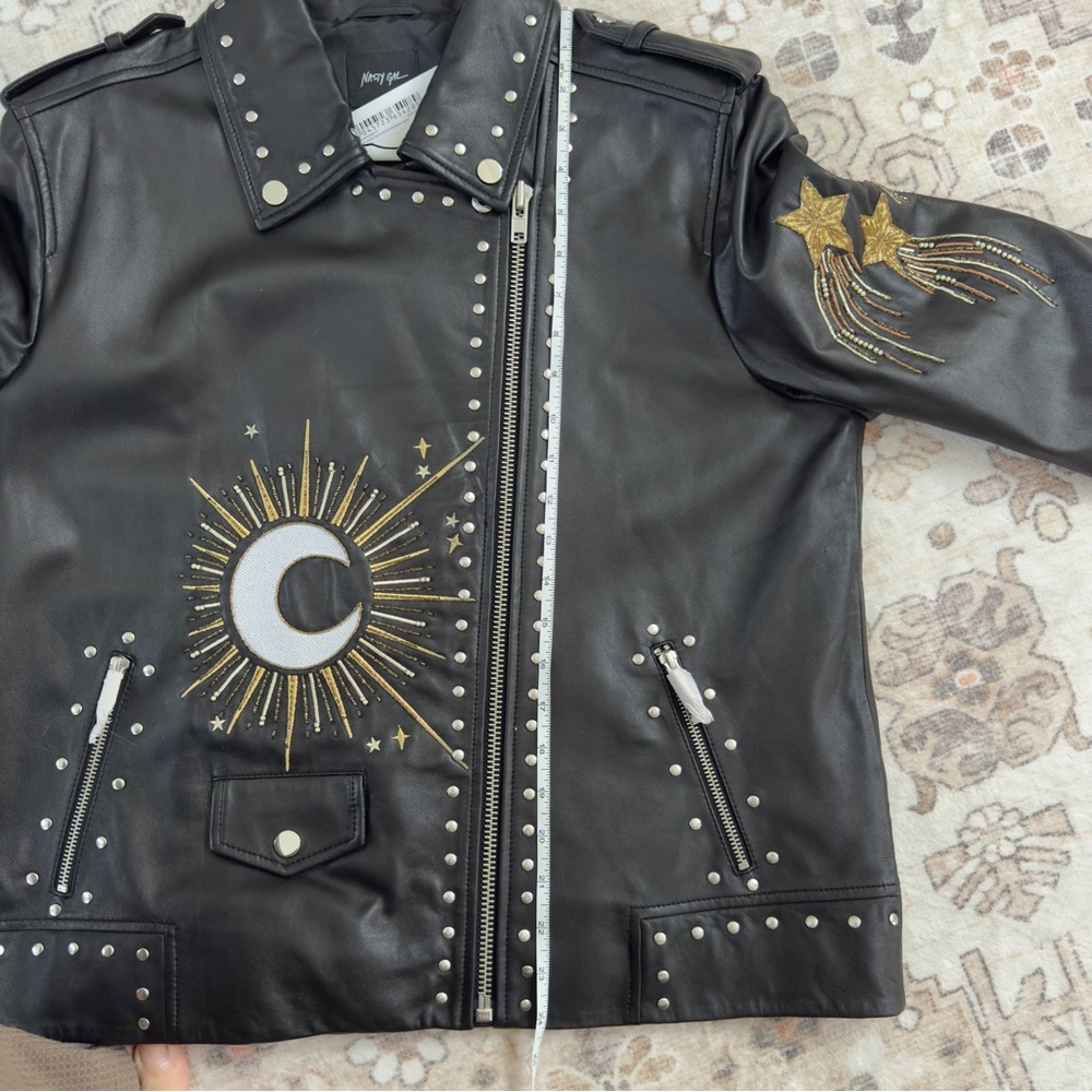Nasty Gal Real Leather Star and Moon Embroidered Jacket - Picture 13 of 13